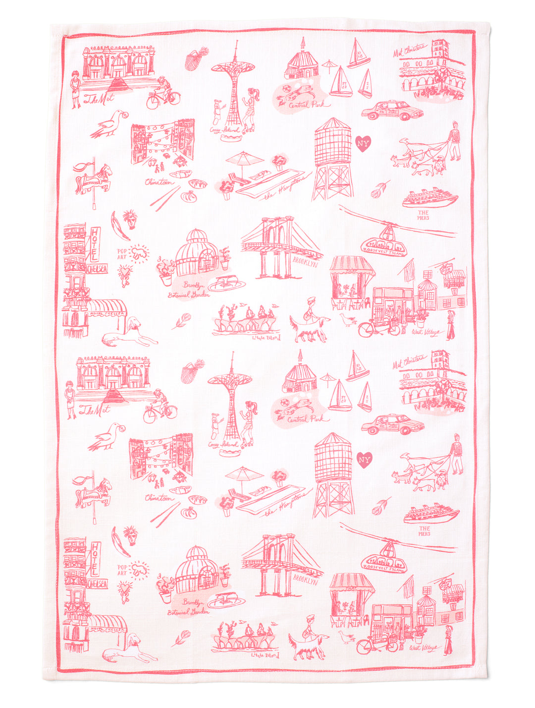 New York Toile Tea Towel - Pink