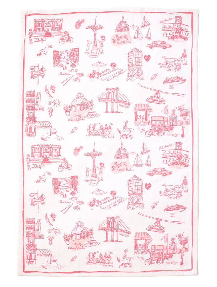 New York Toile Tea Towel - Pink