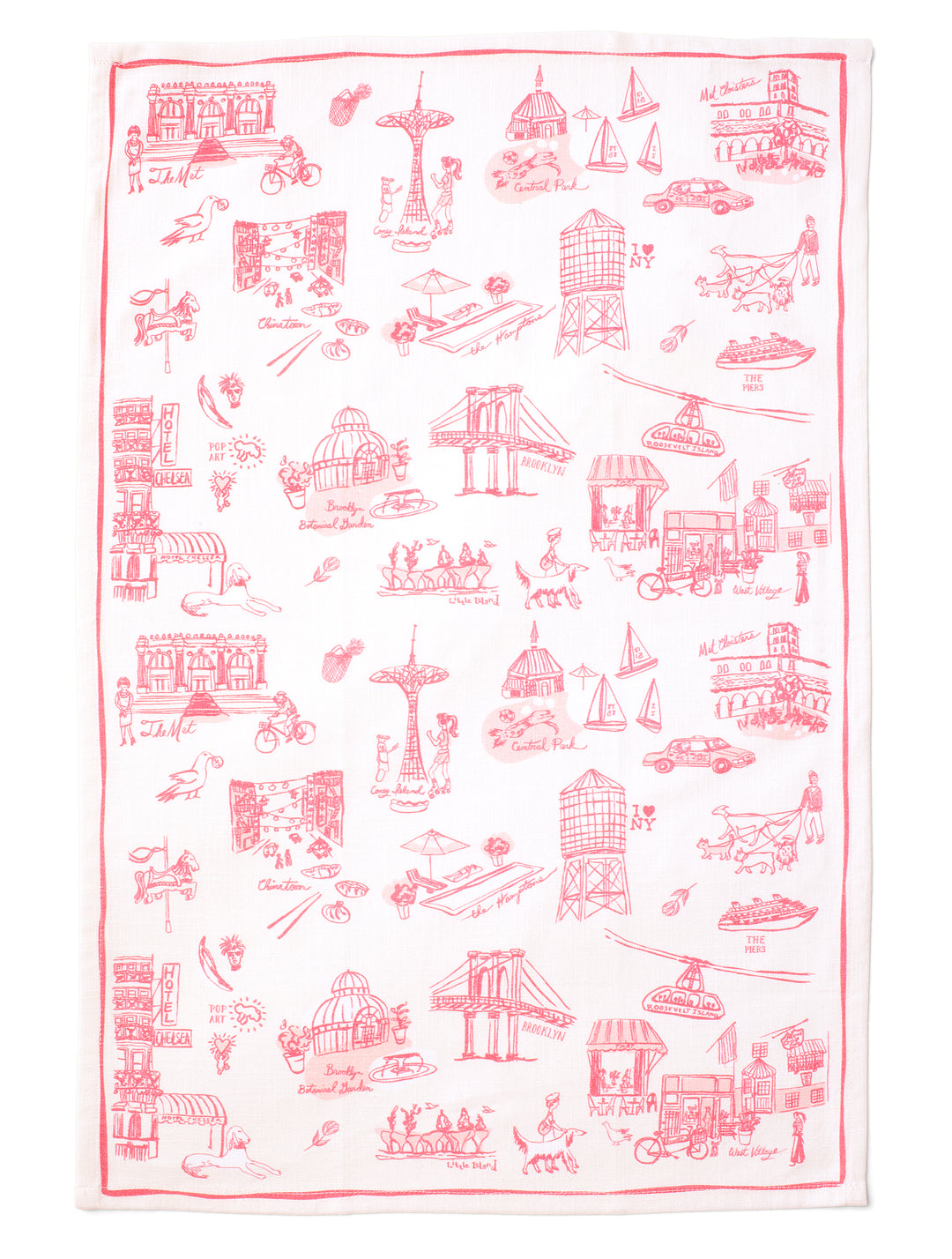 New York Toile Tea Towel - Pink