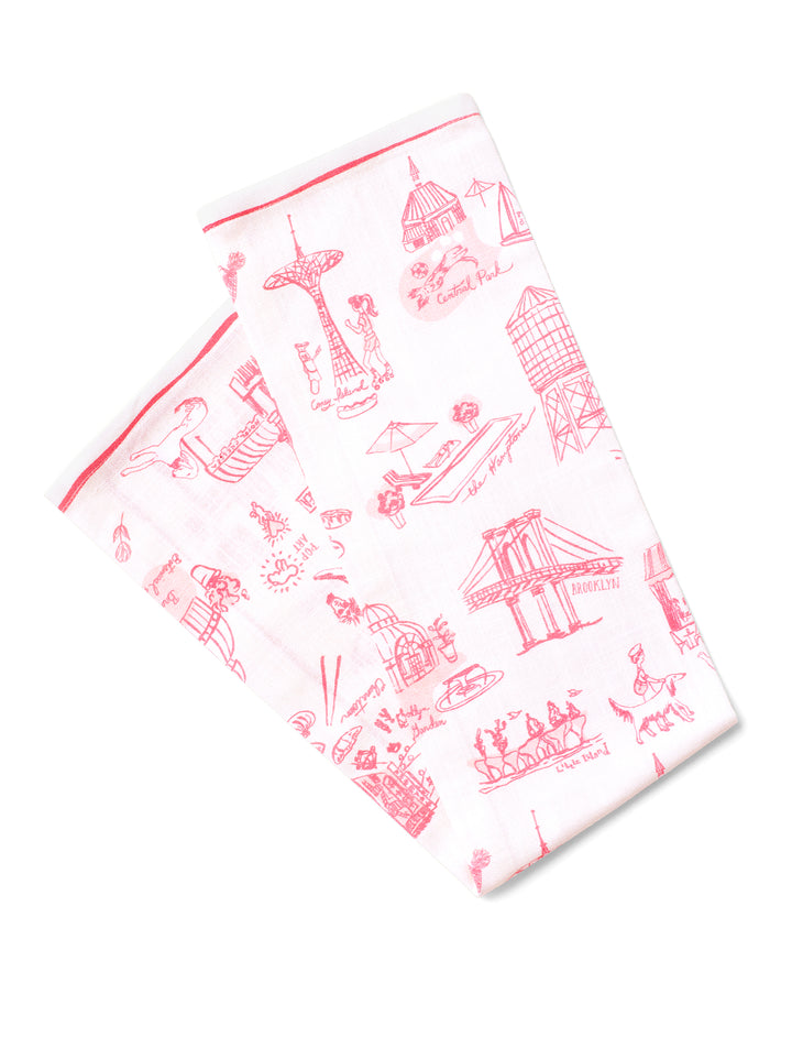 New York Toile Tea Towel - Pink