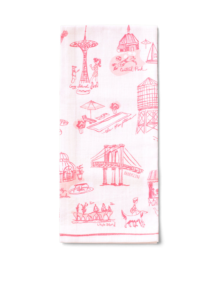 New York Toile Tea Towel - Pink