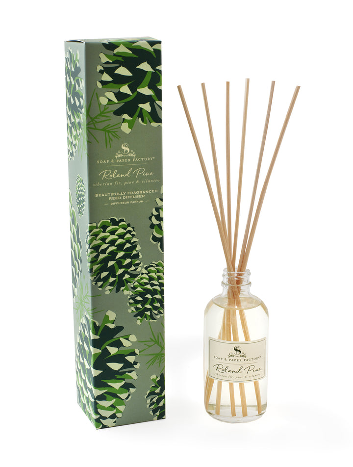 The best way to fragrance every room 24/7! Soap & Paper Factory’s 3.65 oz Reed Diffusers last up to six months and we recommend you flip the reeds often to instantly infuse any space. Additional reeds available for purchase here. Roland Pine is Soap & Paper Factory’s most beloved fragrance. Featuring notes of fresh pine & crisp fir, it's a must for the holiday season, but a favorite year-round.
