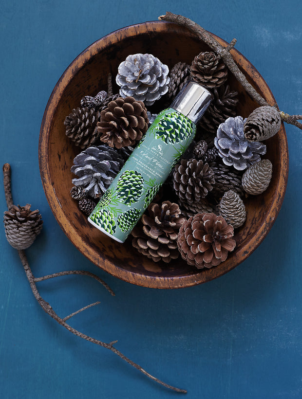 Soap & Paper Factory Fragrance Sprays are high octane, non-aerosol and perfect for every room in you home. Freshen up your car, office, bathroom or any room needing a zing of freshness. This room fragrance spray features notes of fresh pine & crisp fir.