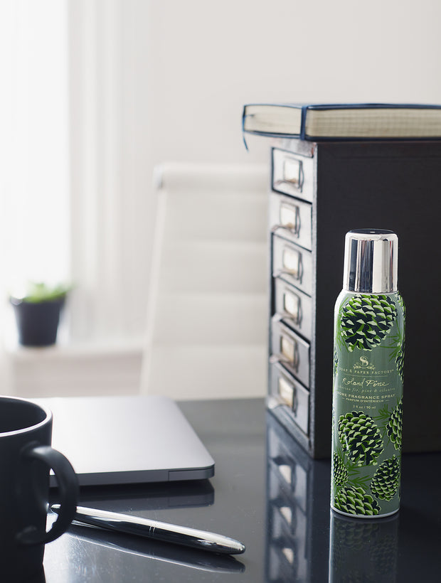 Soap & Paper Factory Fragrance Sprays are high octane, non-aerosol and perfect for every room in you home. Freshen up your car, office, bathroom or any room needing a zing of freshness. This room fragrance spray features notes of fresh pine & crisp fir.