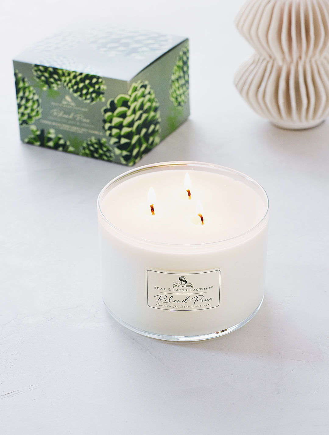 Roland Pine 18 oz Three-Wick Glass Soy Candle