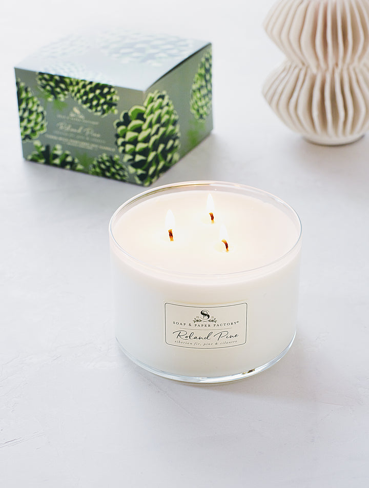 Roland Pine 18 oz Three-Wick Glass Soy Candle