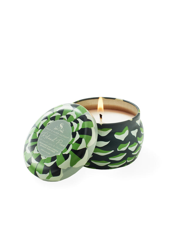 Compare to Thymes Fraiser Fir. Roland Pine fragrance will invigorate your space with notes of Siberian Fir, Pine boughs and fresh Cilantro, there is nothing better; it’s festive, happy and fresh. Shannon gave our candle tins a mathematical twist and used nature’s own Fibonacci Sequence to create this festive pattern (nature is incredible!). This cute tin candle is chic and great for travel. Made in the USA.