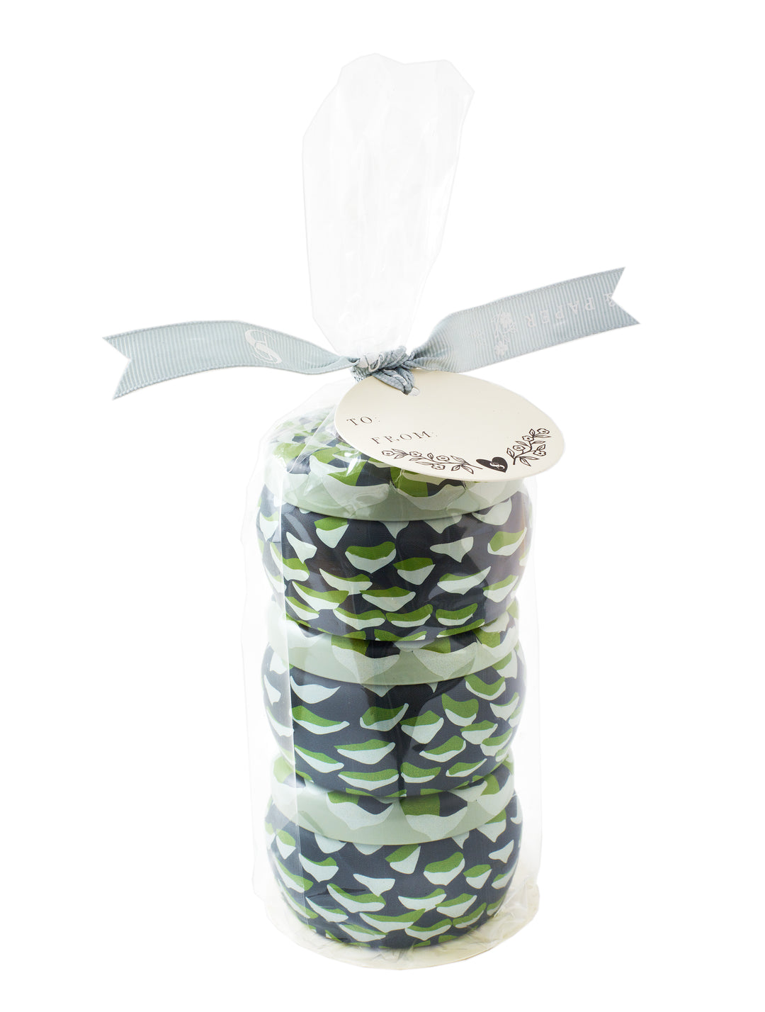 How totally excellent is this chic three pack of soy candle tins!?  Roland Pine fragrance will invigorate your space with notes of Siberian Fir, Pine boughs and fresh Cilantro, there is nothing better; it’s festive, happy and fresh. Each set is assembled by hand and finished off with a sweet "to/from" tag & grosgrain ribbon. Made in the USA. Compare to Thymes Fraiser Fir. 